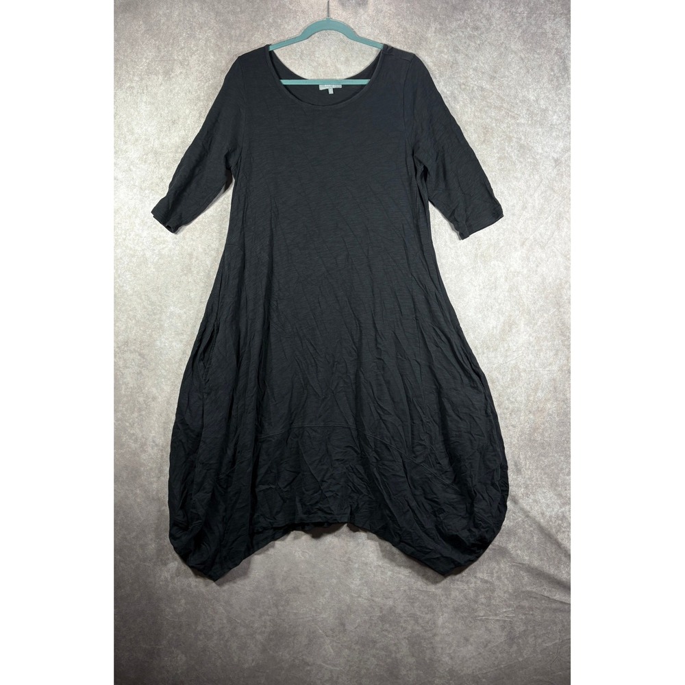 Habitat Dress Womens Medium Black Cotton Slub Knit Lagenlook Balloon Hem Midi